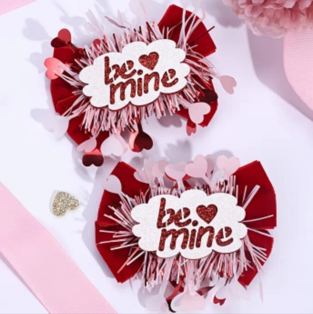 2pcs Sparkly Red Velvet Bow Hair Clips - Perfect Valentine's Day